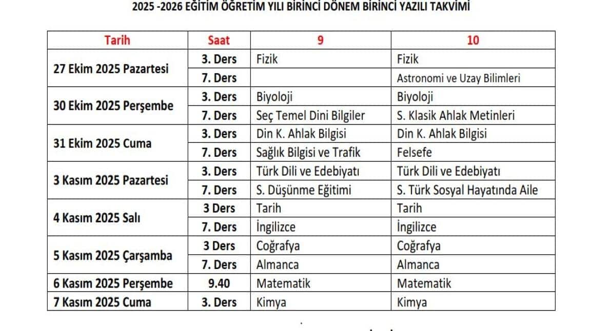 Sınav Takvimi